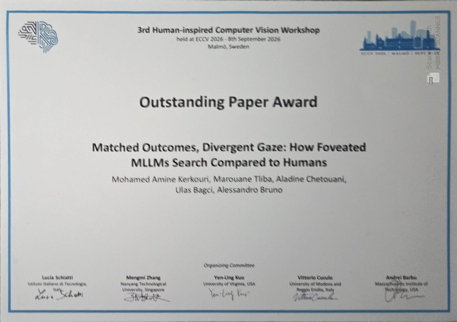 Outstanding paper award at ECCV 2026 – HCV — original accompanying document or figure