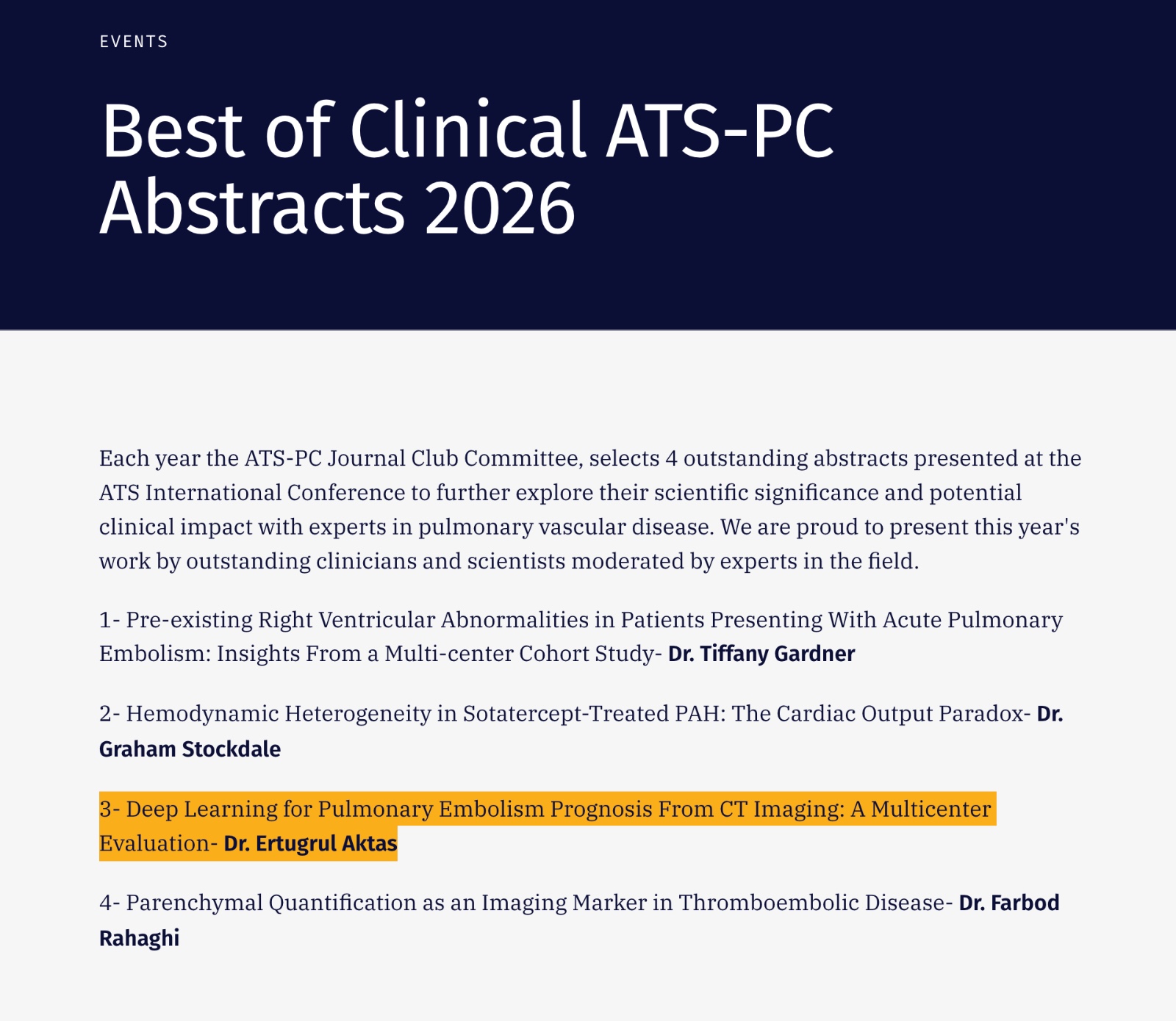 Ertugrul Aktas receives an ATS 2026 Best Presentation Award — original accompanying document or figure